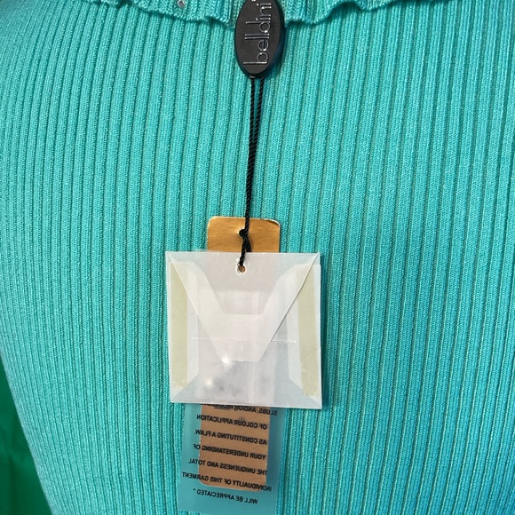 Belldini Luxe Turquoise Ruffle Rhinestone Vest Cardigan Figure Flattering Large✨ - Picture 7 of 8